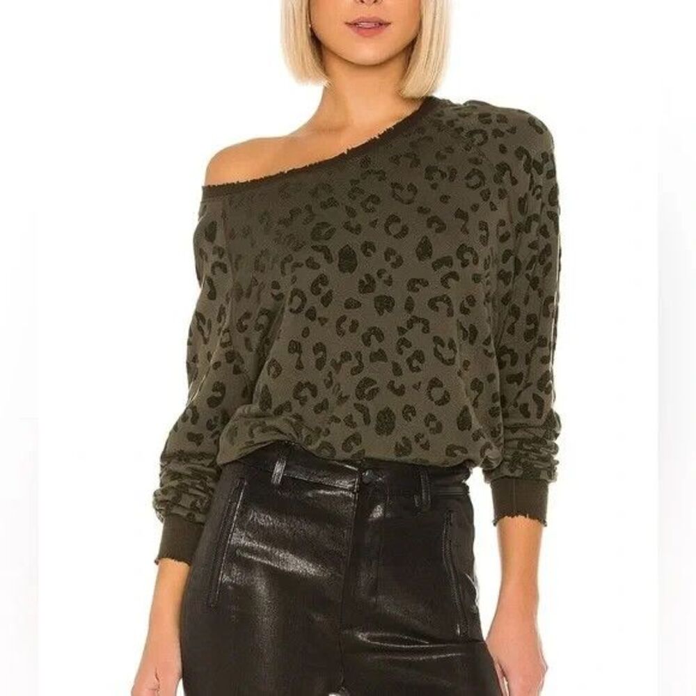 RAILS Theo Flocked Olive Leopard Sweatshirt M Indie Sleaze Boho Chic Grunge